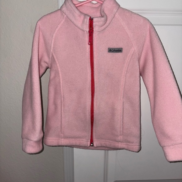 Columbia Soft Pink Fleece Jacket with Red Accents - Picture 1 of 4